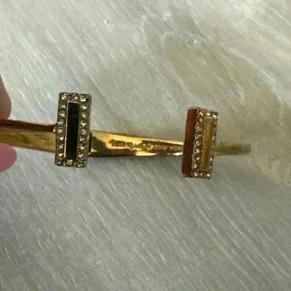 KATE SPADE Raising The Bar Women's Yellow Gold Tone Cuff Bracelet Crystals Pave - Picture 9 of 10